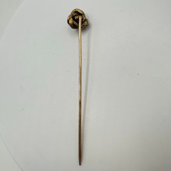 Antique Victorian solid 12kt rose yellow gold red paste knotted stick pin brooch - Picture 7 of 10